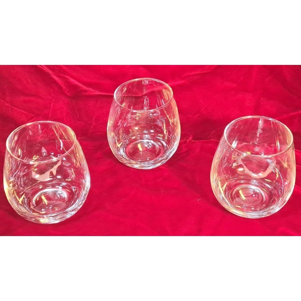 Set of 3 Stemless Wine Glasses Clear Glass Tumblers Modern Barware 15oz